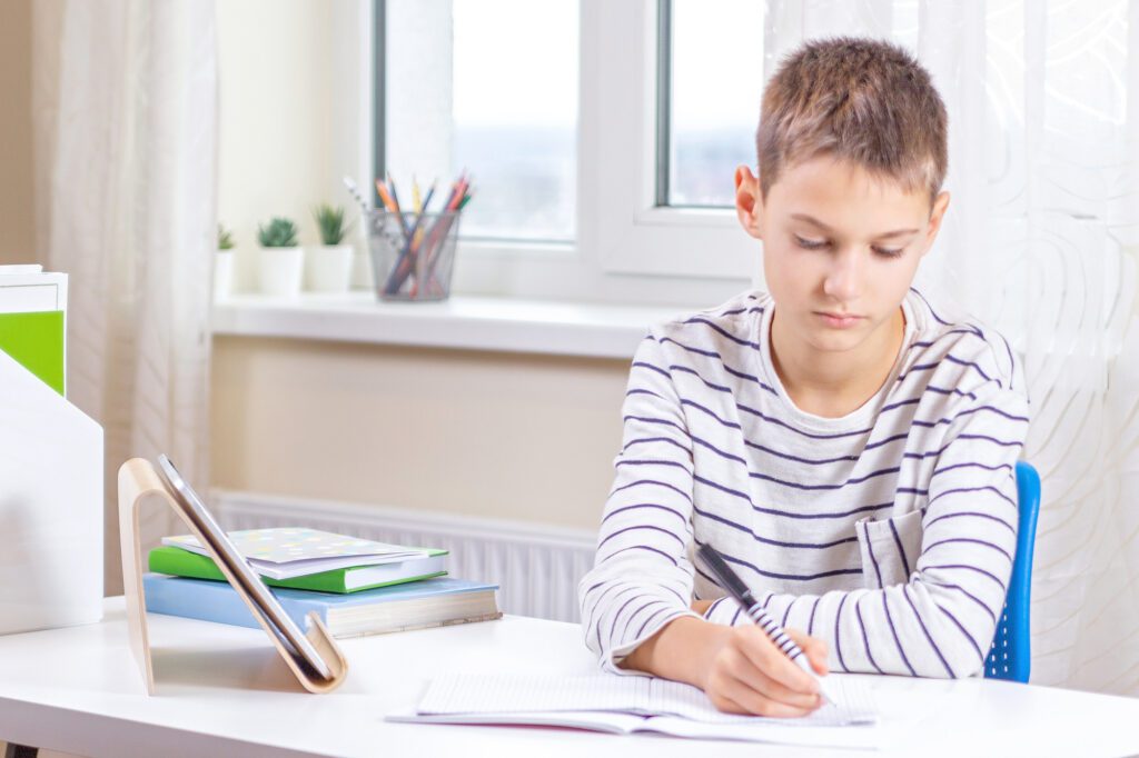 boy using free homeschooling resources