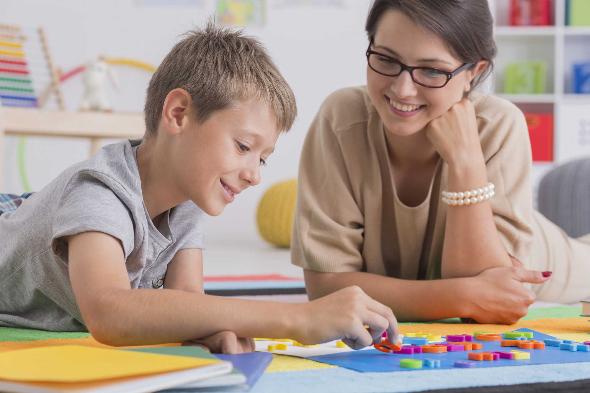 mum and son homeschooling